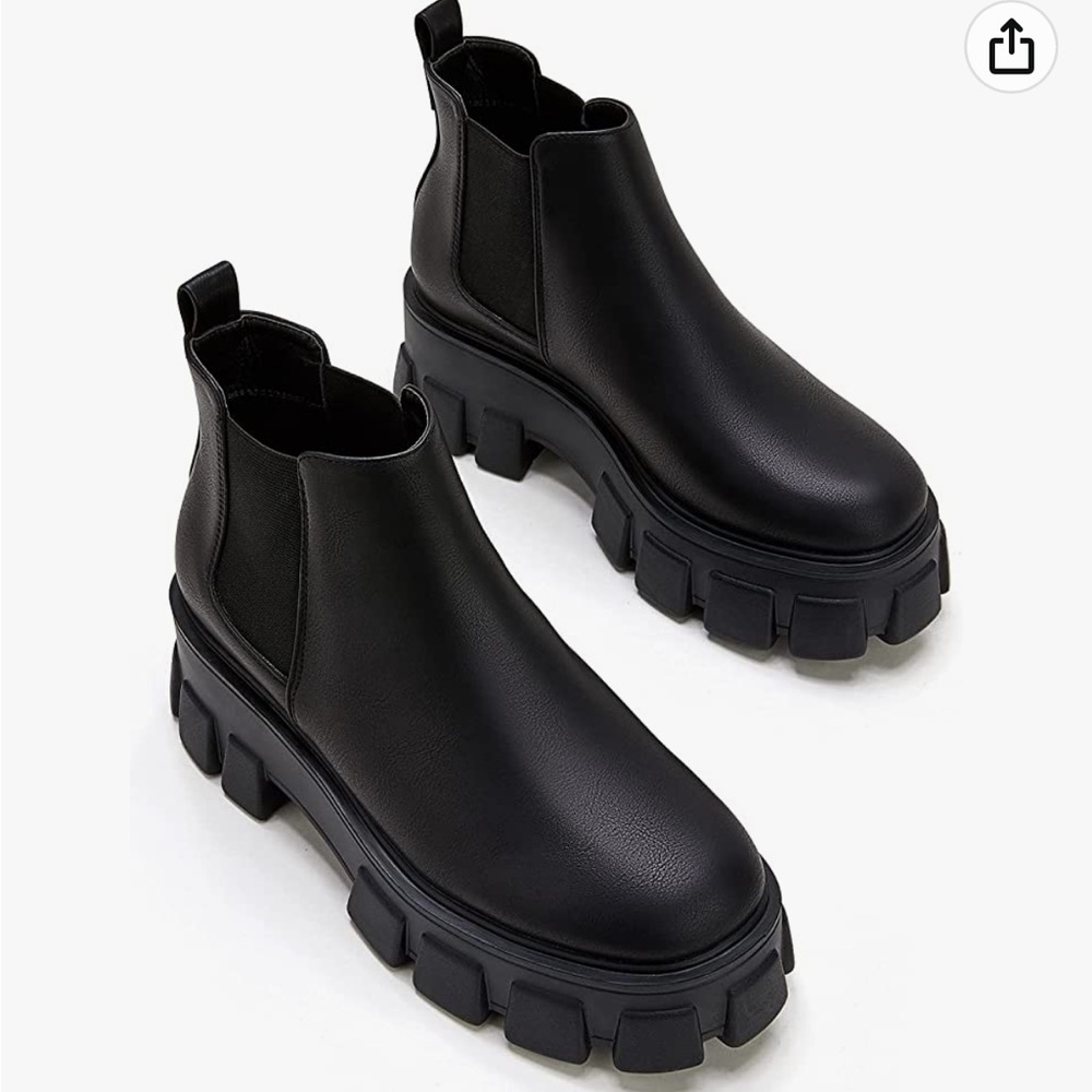 Womens Lug Sole Platform Chunky Ankle Boots Low Heel Chelsea Slip On Boots
